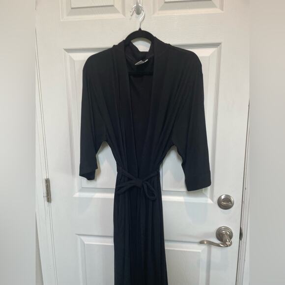 Quince Wm's Bamboo Jersey Luxury Soft Robe Black long Sz S #19 - Picture 6 of 6
